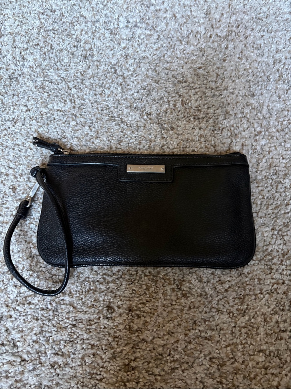 Nine West Black Pebbled Leather Wristlet Clutch